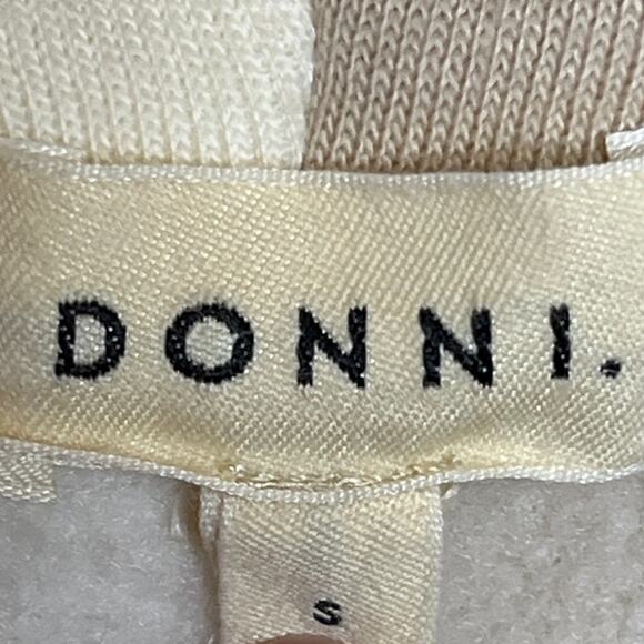 Donni SMALL Fleece Lined Cream Colorblock Zip Front Hoodie Sweatshirt - Picture 7 of 10